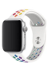 Apple Watch Uyumlu Delikli Silikon Kordon Beyaz Gökkuşağı
